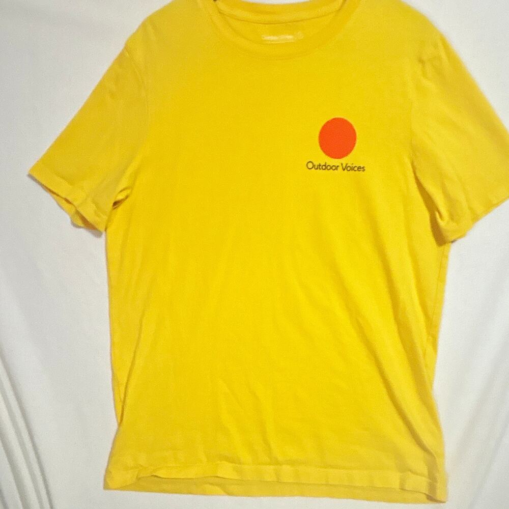 Outdoor Voices Men’s Yellow Logo Graphic Print Cotton Crew Neck T-Shirt L